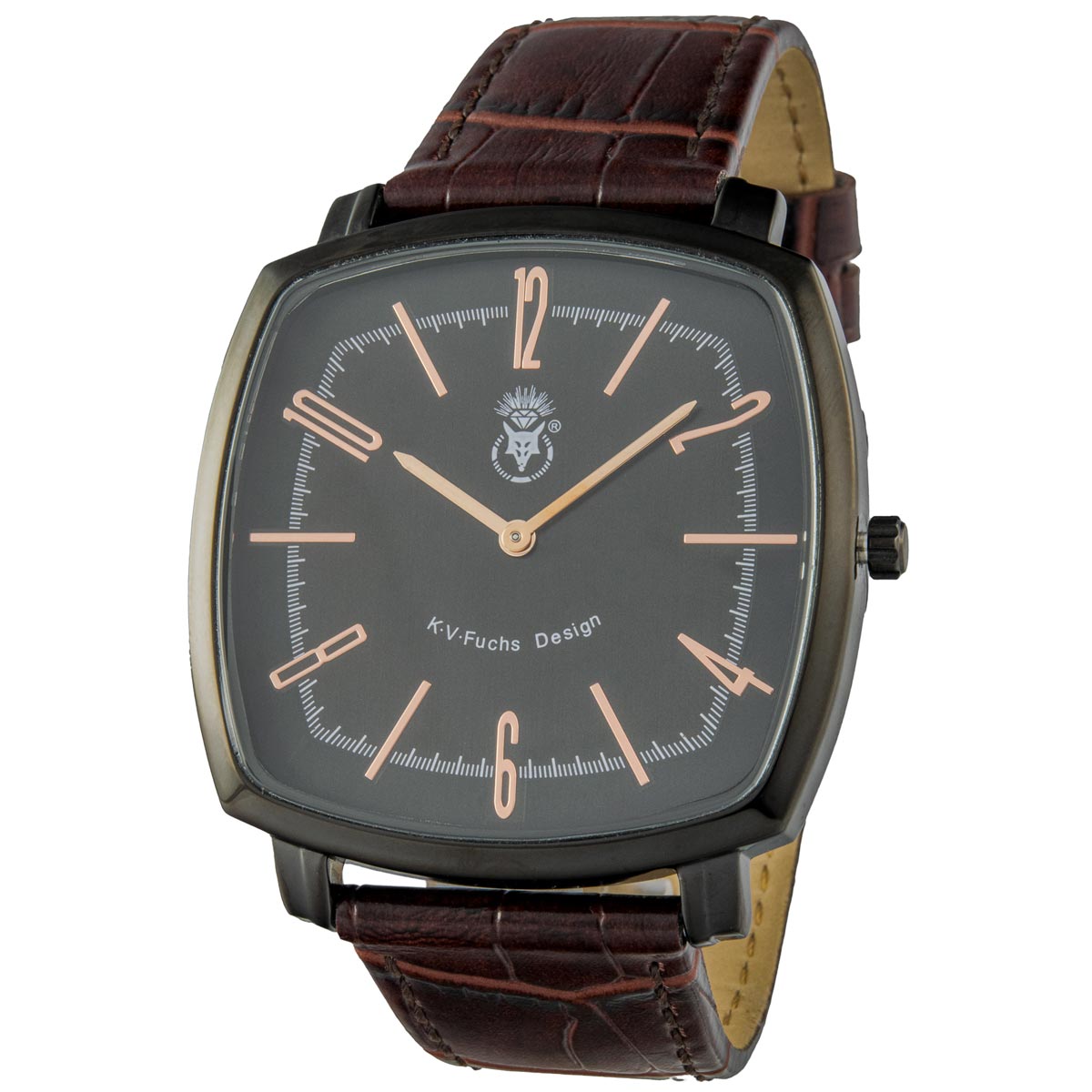 K.V. Fuchs Design Herren Quarzuhr analog Armbanduhr in schwarz, grau mit Lederarmband in schwarz »U-44-27-Schwarz«