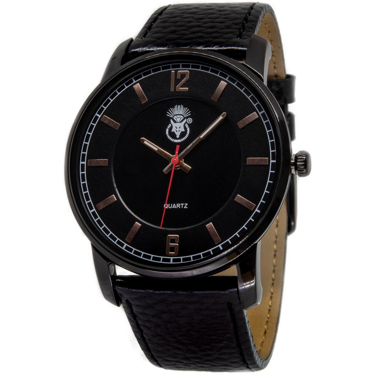 K.V. Fuchs Design Herren Quarzuhr analog Armbanduhr in schwarz mit Lederarmband in schwarz »U-49-05-Schwarz«