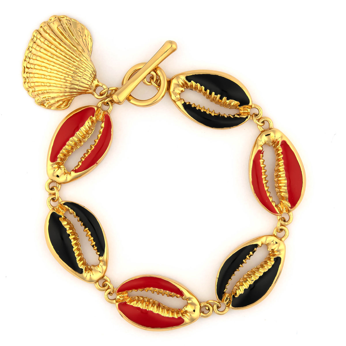 K.V. Fuchs Design Schmuck Damen Armband in gold mit Kauri-Muscheln in rot-schwarz »A-22-29«