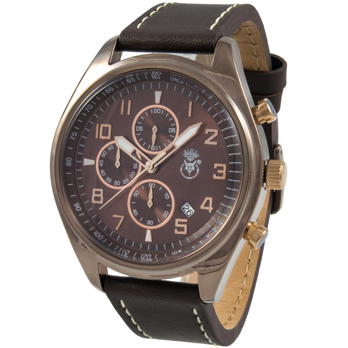 K.V. Fuchs Design Herren Chronograph Armbanduhr mit Datum, Stoppfunktion in braun mit Lederarmband in braun »CH-149-03-Braun«