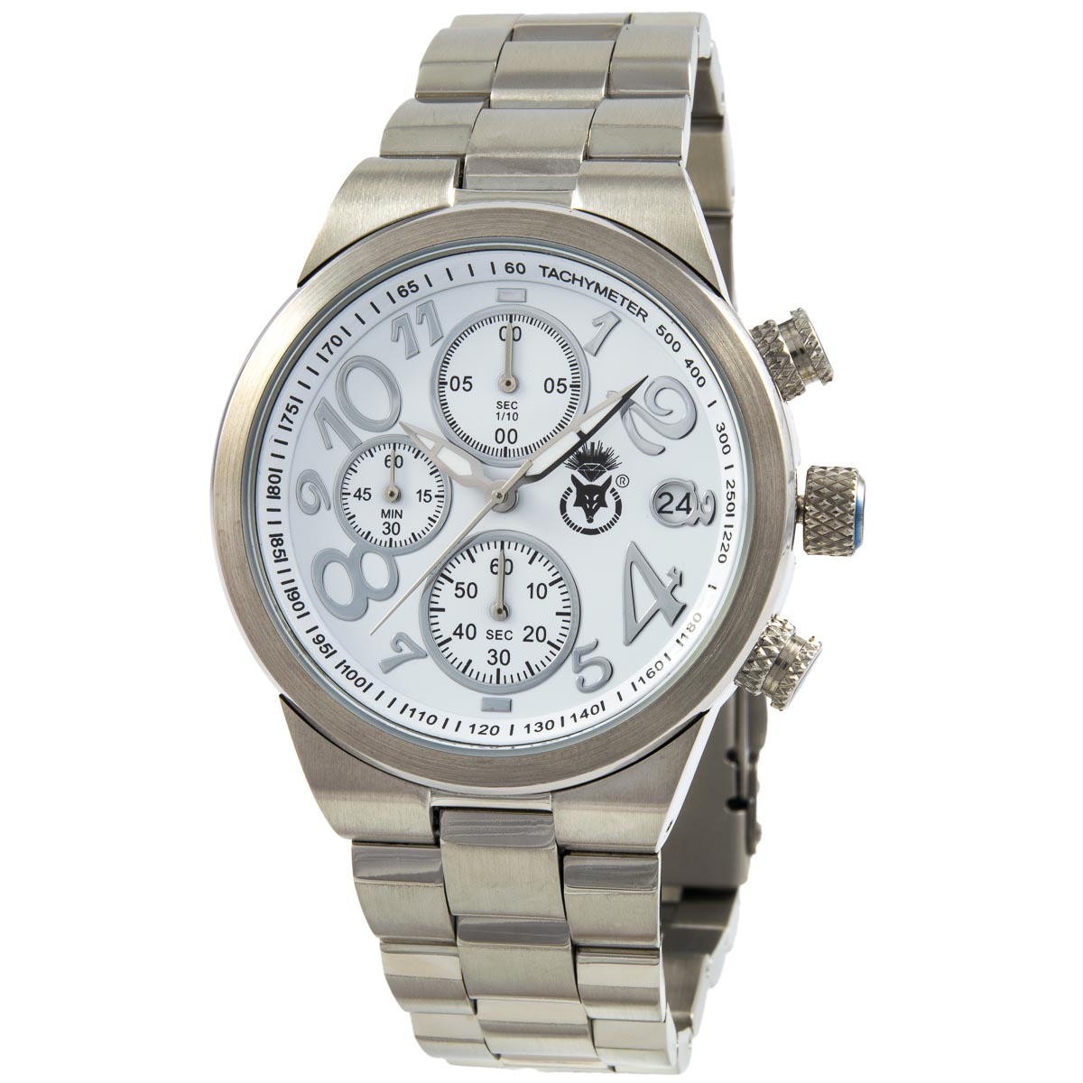 K.V. Fuchs Design Herren Chronograph Armbanduhr mit Datum, Stoppfunktion in silber, weiß mit Edelstahlarmband in silber »CH-149-05-Weiss«