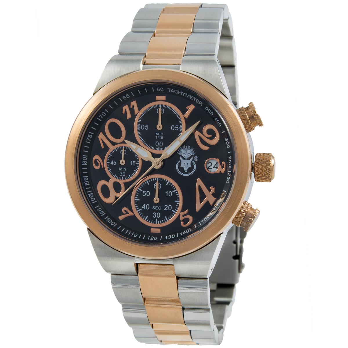 K.V. Fuchs Design Herren Chronograph Armbanduhr mit Datum, Stoppfunktion in rotgold, silber, schwarz mit Edelstahlarmband in rotgold, silber, bicolor »CH-149-05-Rotgold« K.V. Fuchs Design Herren Chronograph Armbanduhr mit Datum, Stoppfunktion in rotgold, silber, schwarz mit Edelstahlarmband in rotgold, silber, bicolor »CH-149-05-Rotgold«