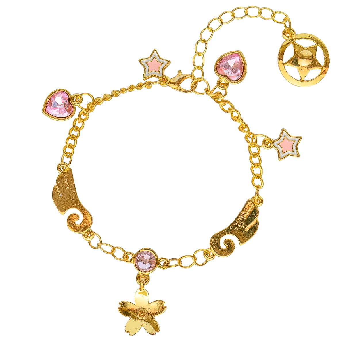 K.V. Fuchs Design Schmuck Damen Bettelarmband mit Flügel-Sterne-Herzen-Blüte in gold mit Zirkonia in rosa »A-22-20«