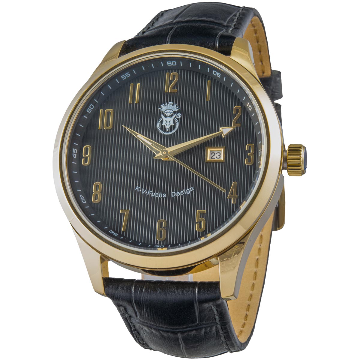 K.V. Fuchs Design, Armbanduhr, Herren, analog, Echtleder, schwarz, Datum - 14041957 K.V. Fuchs Design, Armbanduhr, Herren, analog, Echtleder, schwarz, Datum - 14041957