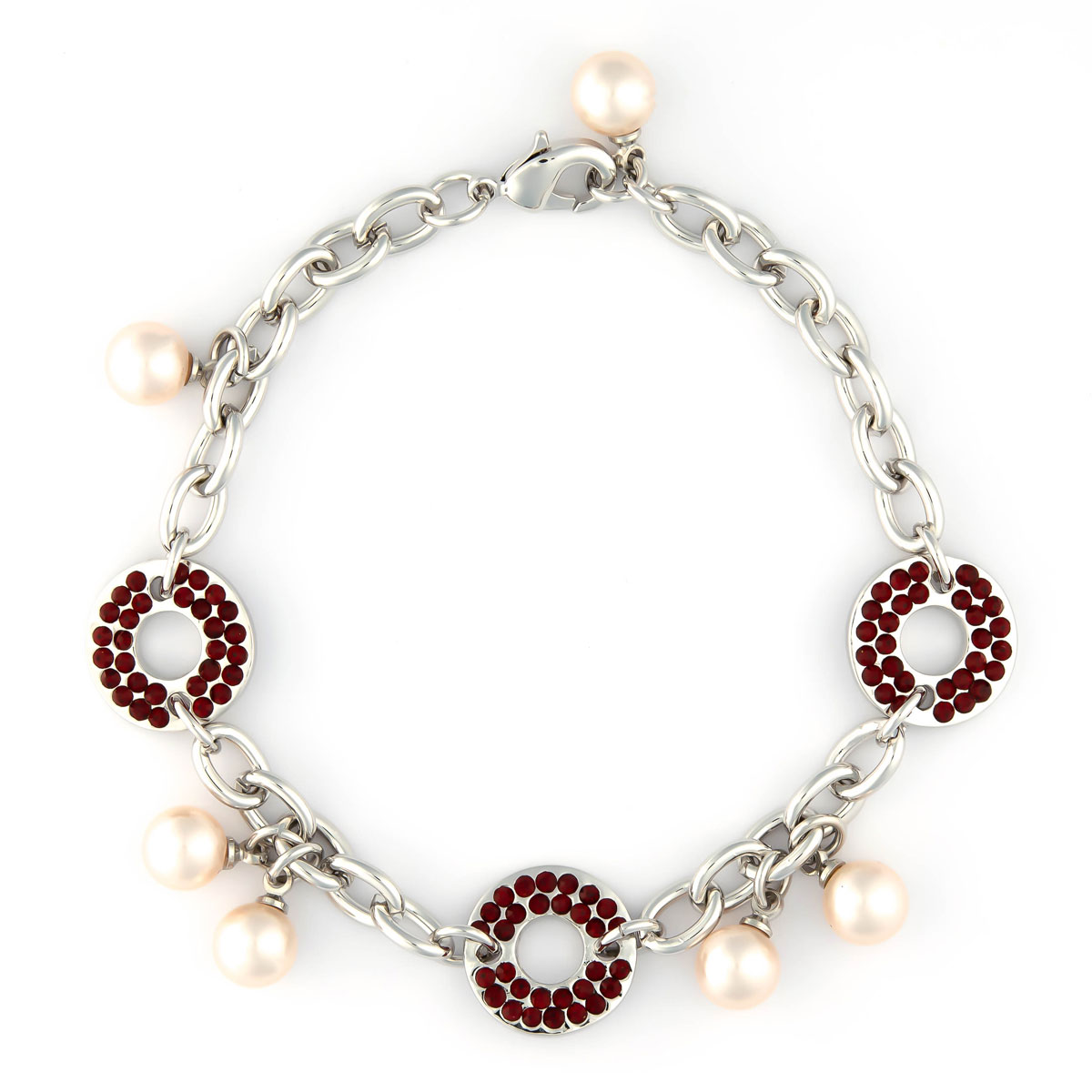 K.V. Fuchs Design Schmuck Damen Armband in silber mit Zirkonia in rot und Perlen in perlmutt »A-22-35«