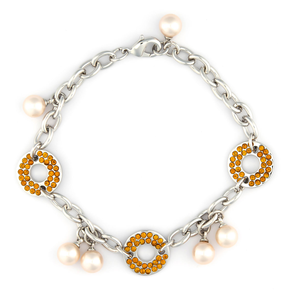 K.V. Fuchs Design Schmuck Damen Armband in silber mit Zirkonia in orange und Perlen in perlmutt »A-22-35«