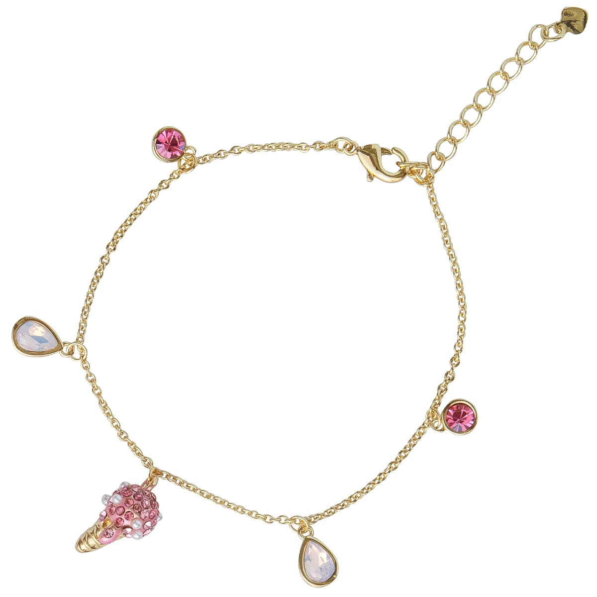 K.V. Fuchs Design Schmuck Damen Armband mit Eistüte in gold mit Schmucksteinen in pink-rosa-weiß »A-22-28«