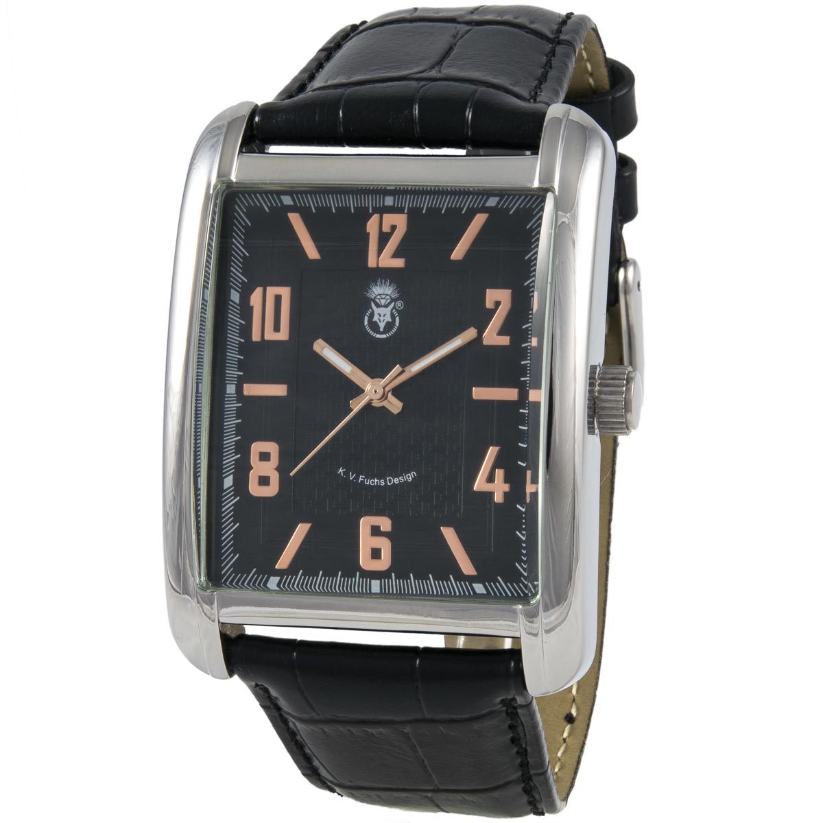 K.V. Fuchs Design Herren Quarzuhr analog Armbanduhr in schwarz, silber mit Lederarmband in schwarz »U-49-03-Silber« K.V. Fuchs Design Herren Quarzuhr analog Armbanduhr in schwarz, silber mit Lederarmband in schwarz »U-49-03-Silber«