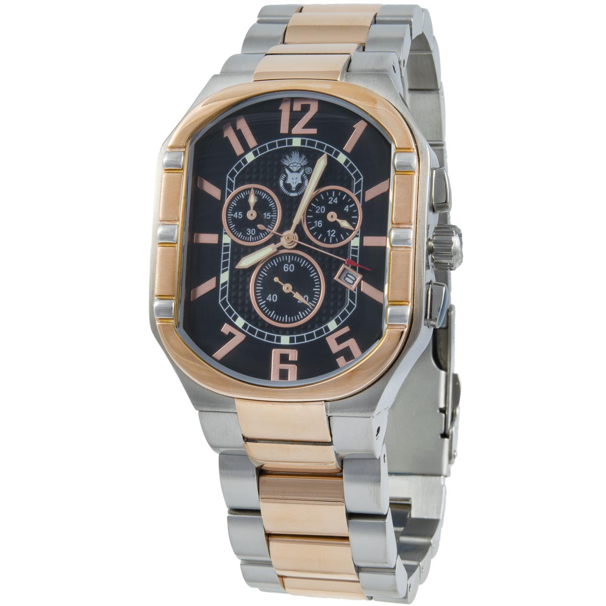 K.V. Fuchs Design Herren Chronograph Armbanduhr mit 24h-Anzeige, Datum, Stoppfunktion in rotgold, silber, schwarz mit Edelstahlarmband in rotgold, silber »CH-129-03-Schwarz« K.V. Fuchs Design Herren Chronograph Armbanduhr mit 24h-Anzeige, Datum, Stoppfunktion in rotgold, silber, schwarz mit Edelstahlarmband in rotgold, silber »CH-129-03-Schwarz«