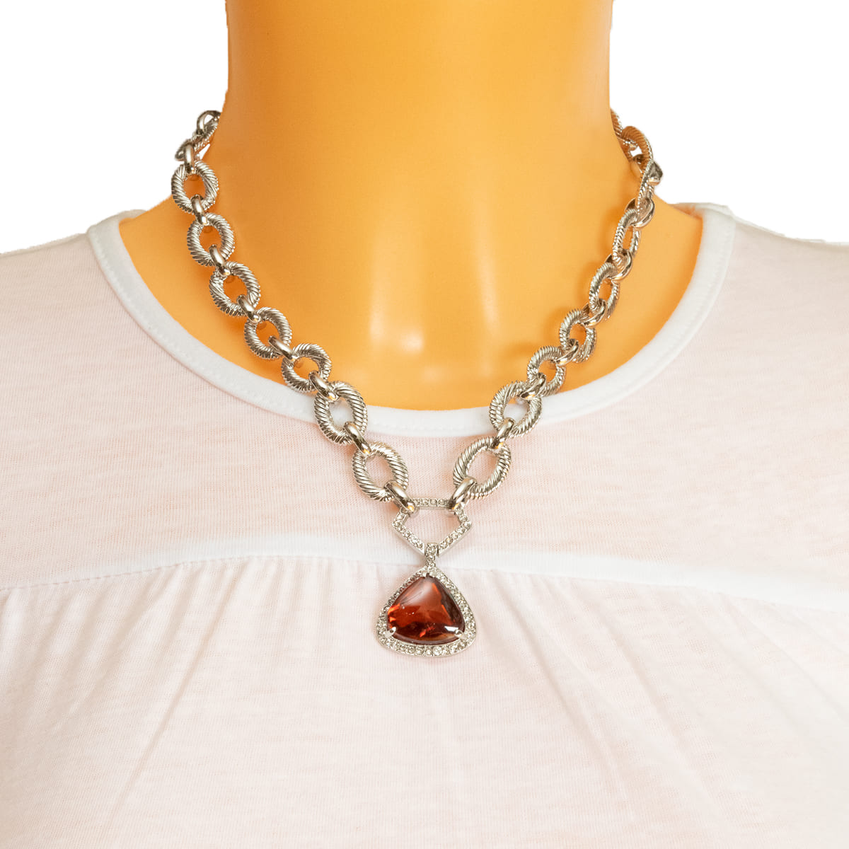 K.V. Fuchs Design Schmuck Damen Halskette in silber mit Schmuckstein in rot und Zirkonia in weiß »K-3010«
