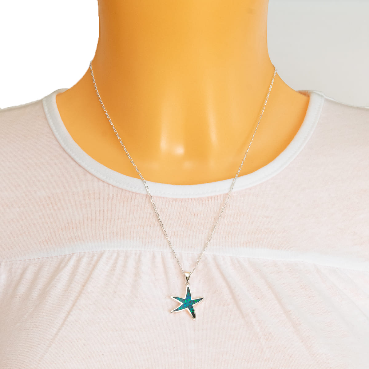 K.V. Fuchs Design Schmuck Damen Silberkette 925 Sterling Silver mit Recon-Opal Seestern Anhänger in blau »OP-4909«