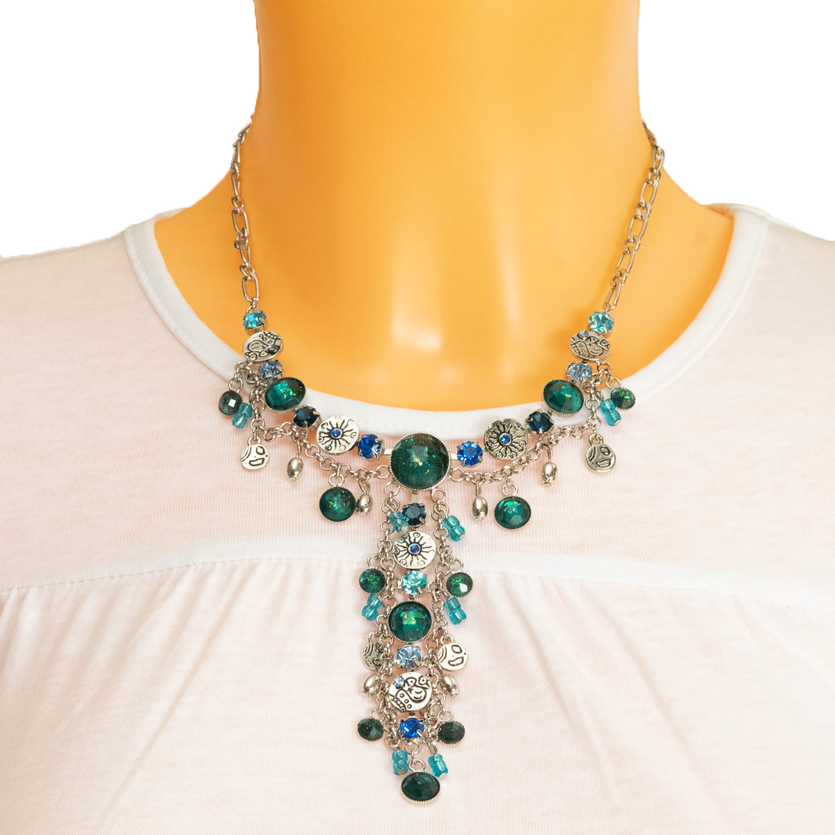 K.V. Fuchs Design Schmuck Damen Halskette in silber mit Schmuckstein in blau, grün »K-3011«