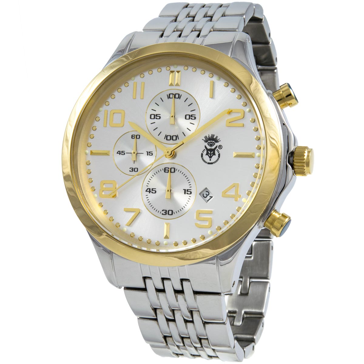 K.V. Fuchs Design Herren Chronograph Armbanduhr mit Datum, Stoppfunktion in gold, silber mit Edelstahlarmband in silber »CH-179-07-Gold«