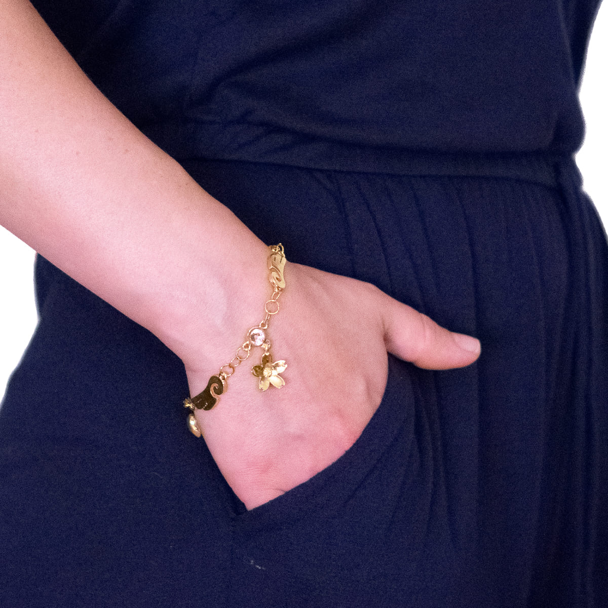 K.V. Fuchs Design Schmuck Damen Bettelarmband mit Flügel-Sterne-Herzen-Blüte in gold mit Schmucksteinen in rosa »A-22-20« K.V. Fuchs Design Schmuck Damen Bettelarmband mit Flügel-Sterne-Herzen-Blüte in gold mit Schmucksteinen in rosa »A-22-20«