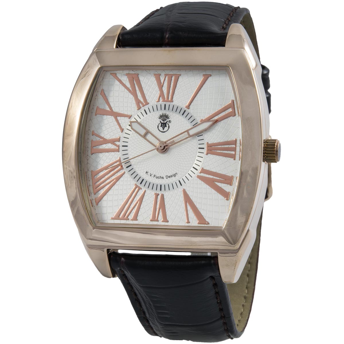 K.V. Fuchs Design Herren Quarzuhr analog Armbanduhr in rotgold, silber mit Lederarmband in braun »U-49-08« K.V. Fuchs Design Herren Quarzuhr analog Armbanduhr in rotgold, silber mit Lederarmband in braun »U-49-08«