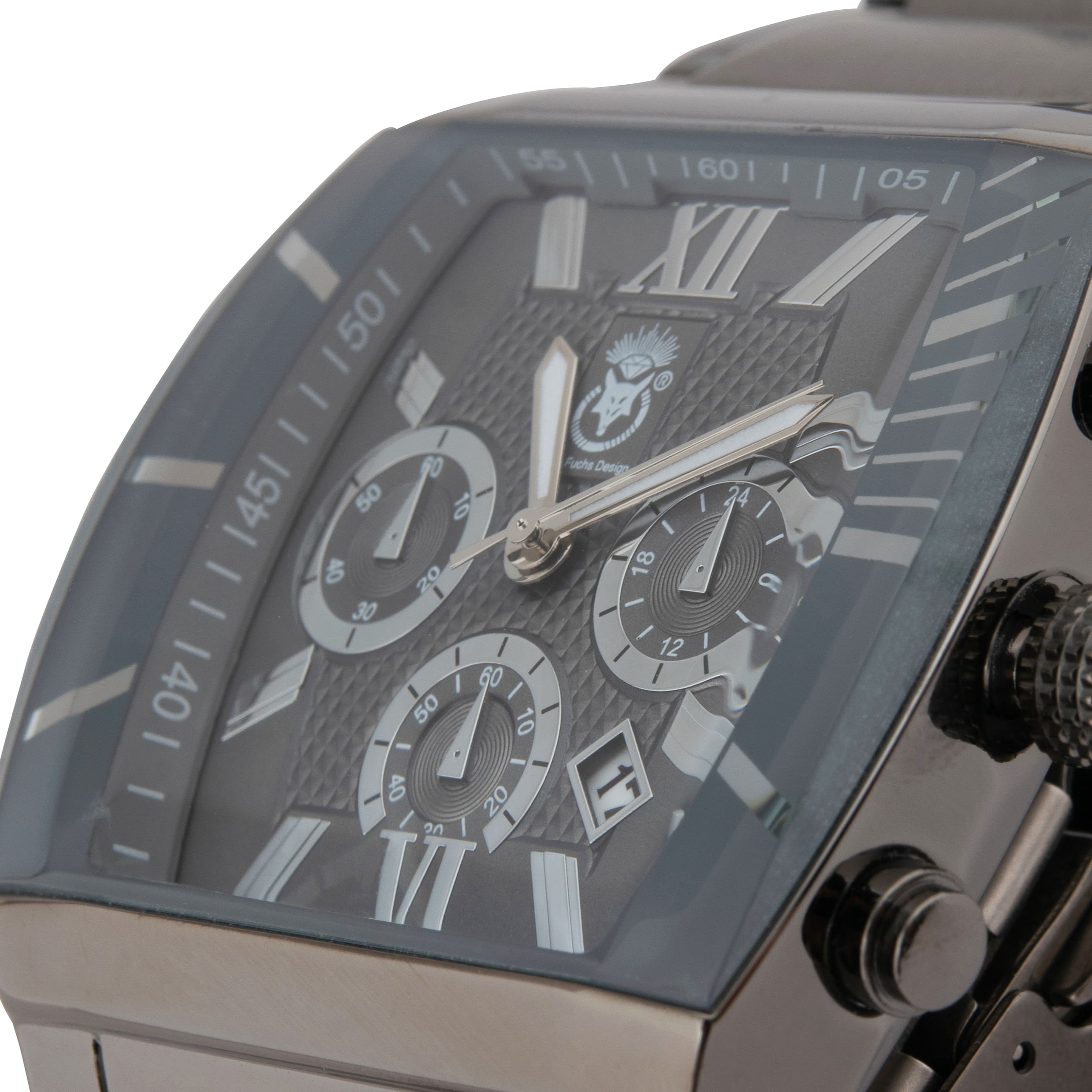 K.V. Fuchs Design Herren Quarzuhr analog Armbanduhr mit Faltschließe in grau mit Edelstahlarmband in grau »U-99-01-Grau-Grau«