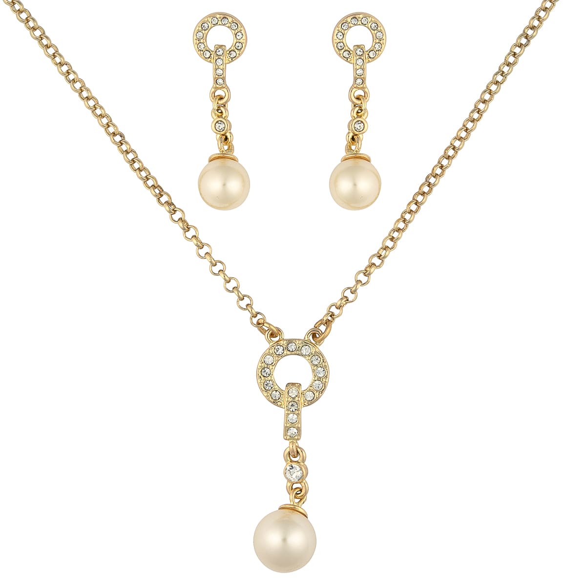 K.V. Fuchs Design Schmuck Damen Set Halskette und Ohrringe in gold mit Perlen in perlmutt und Zirkonia in weiß »Set-3902«