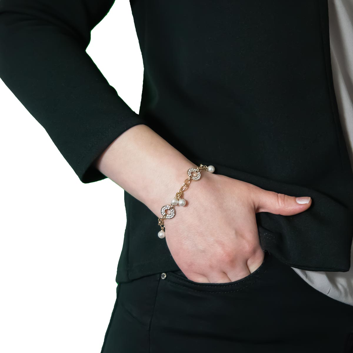 K.V. Fuchs Design Schmuck Damen Armband in gold mit Zirkonia in weiß und Perlen in perlmutt »A-22-35«