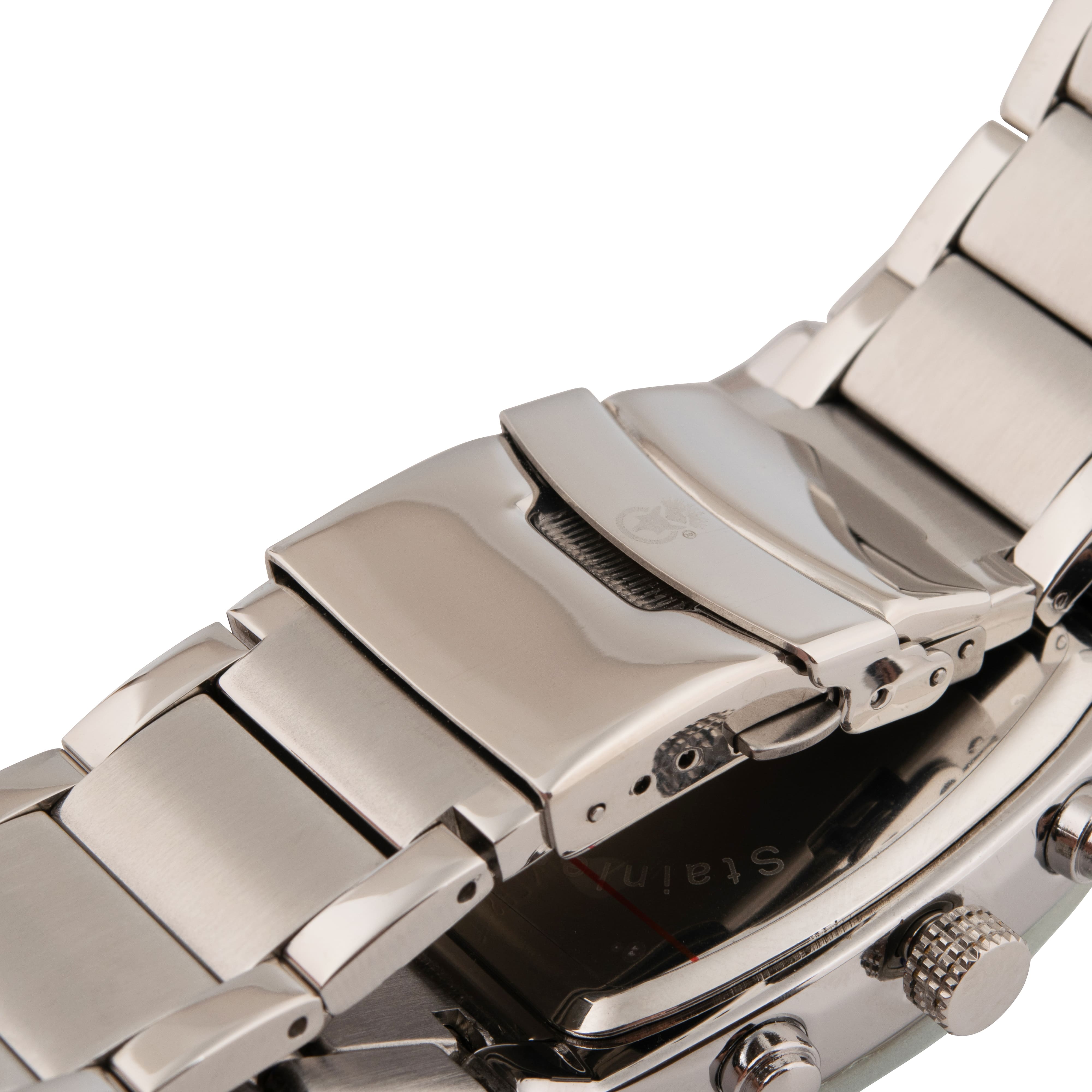K.V. Fuchs Design Herren Quarzuhr analog Armbanduhr mit Faltschließe in braun, silber mit Edelstahlarmband in silber »U-99-01-Braun-Silber«