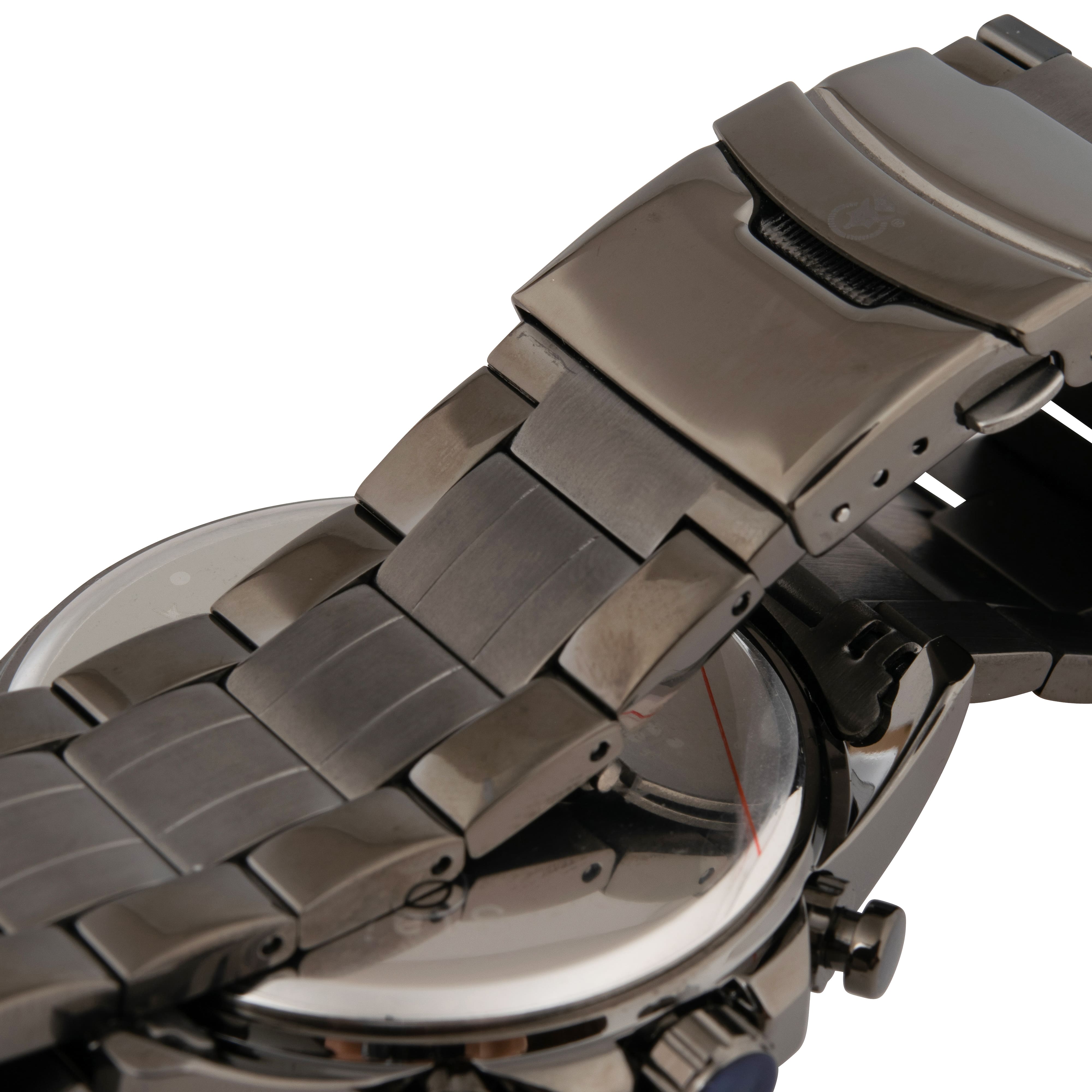 K.V. Fuchs Design Herren Quarzuhr analog Armbanduhr mit Faltschließe in grau mit Edelstahlarmband in grau »U-99-02-Grau-Grau«