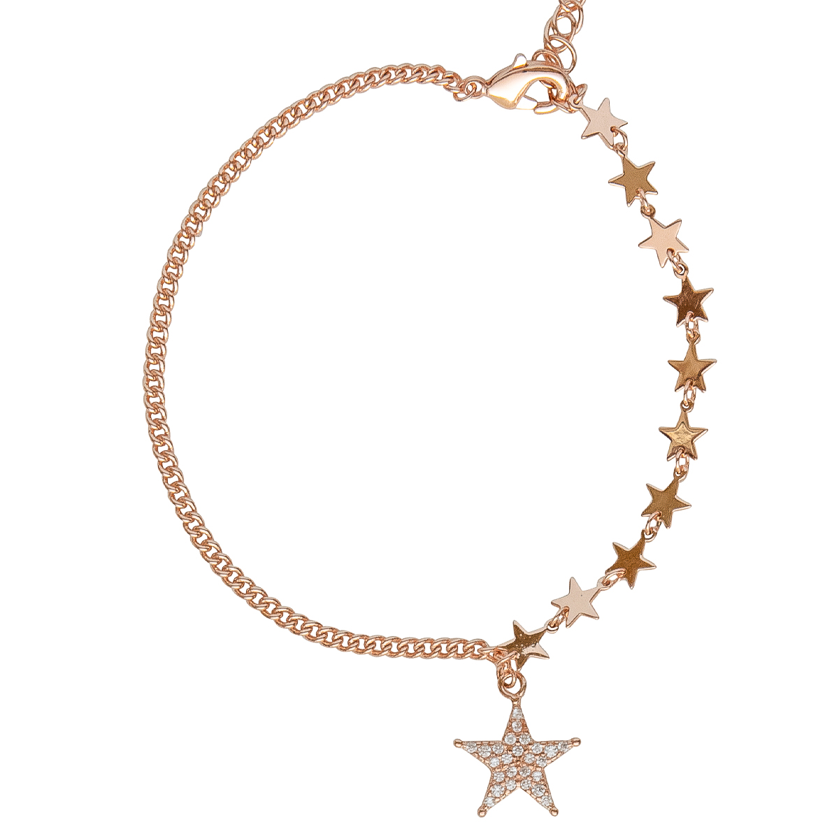 K.V. Fuchs Design Schmuck Damen Bettelarmband mit Sternen in rotgold mit Zirkonia in weiß »A-22-15«