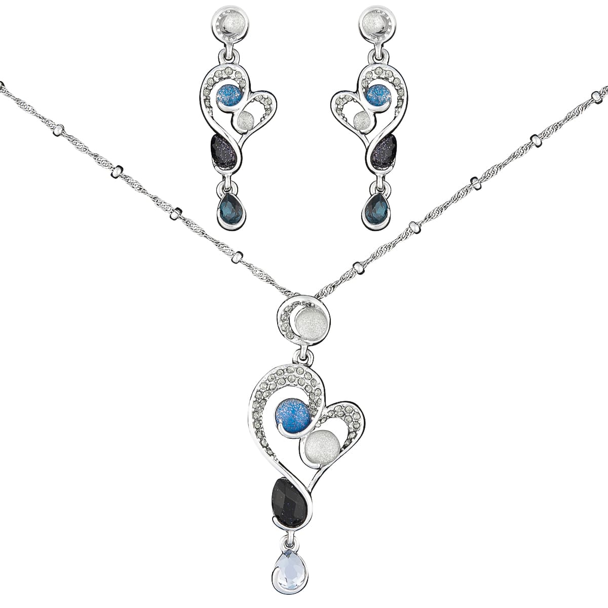 K.V. Fuchs Design Schmuck Damen Set Halskette und Ohrringe in silber mit Schmucksteinen in blau, hellblau, weiß »Set-3904«