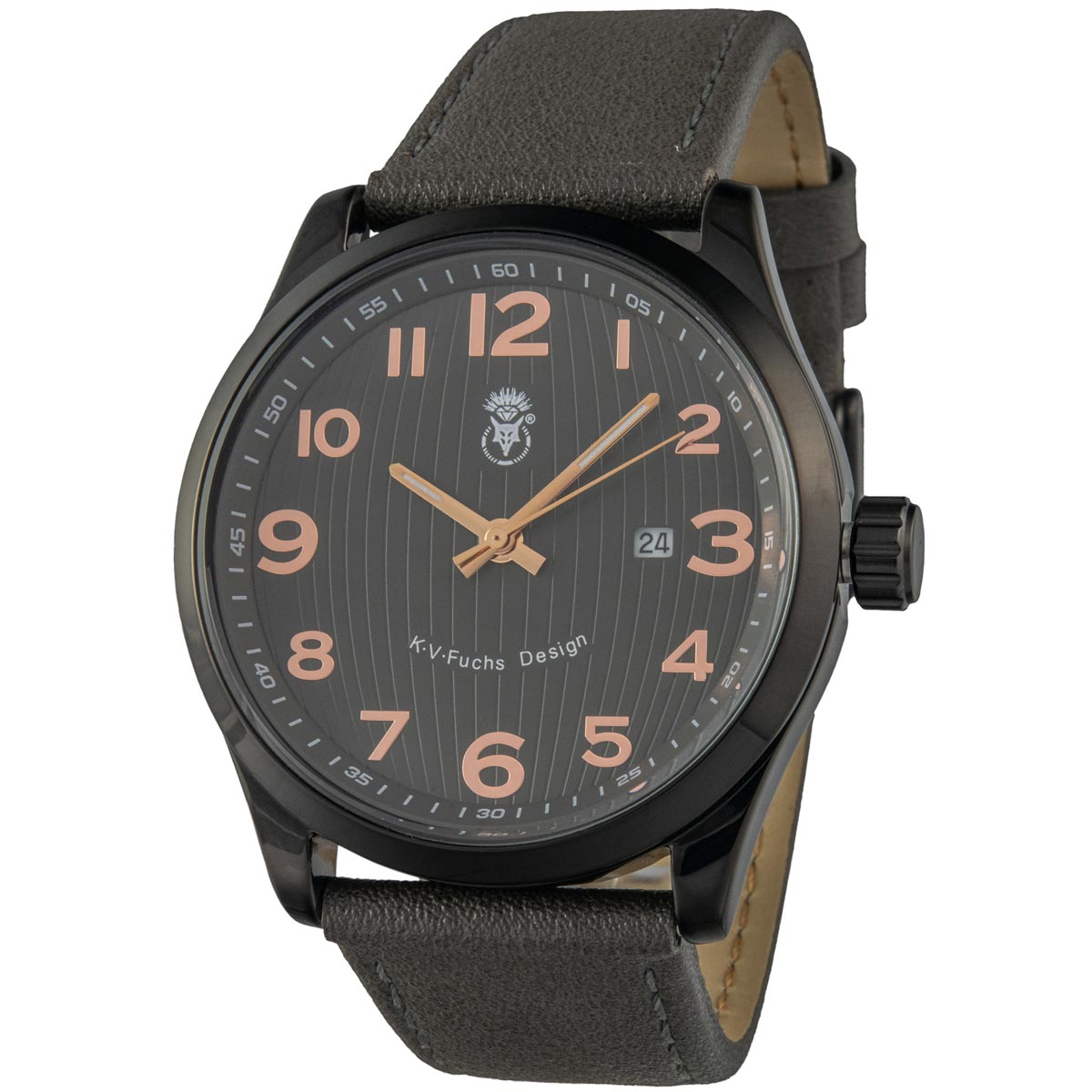 K.V. Fuchs Design Herren Quarzuhr analog Armbanduhr in schwarz, grau mit Lederarmband in grau »U-44-25-Schwarz« K.V. Fuchs Design Herren Quarzuhr analog Armbanduhr in schwarz, grau mit Lederarmband in grau »U-44-25-Schwarz«