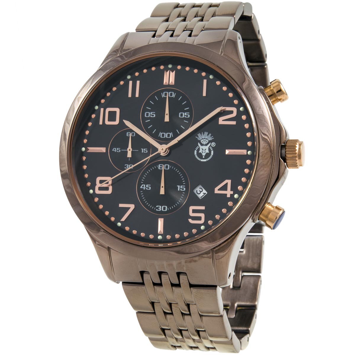 K.V. Fuchs Design Herren Chronograph Armbanduhr mit Datum, Stoppfunktion in braun, schwarz mit Edelstahlarmband in braun »CH-179-07-Braun« K.V. Fuchs Design Herren Chronograph Armbanduhr mit Datum, Stoppfunktion in braun, schwarz mit Edelstahlarmband in braun »CH-179-07-Braun«