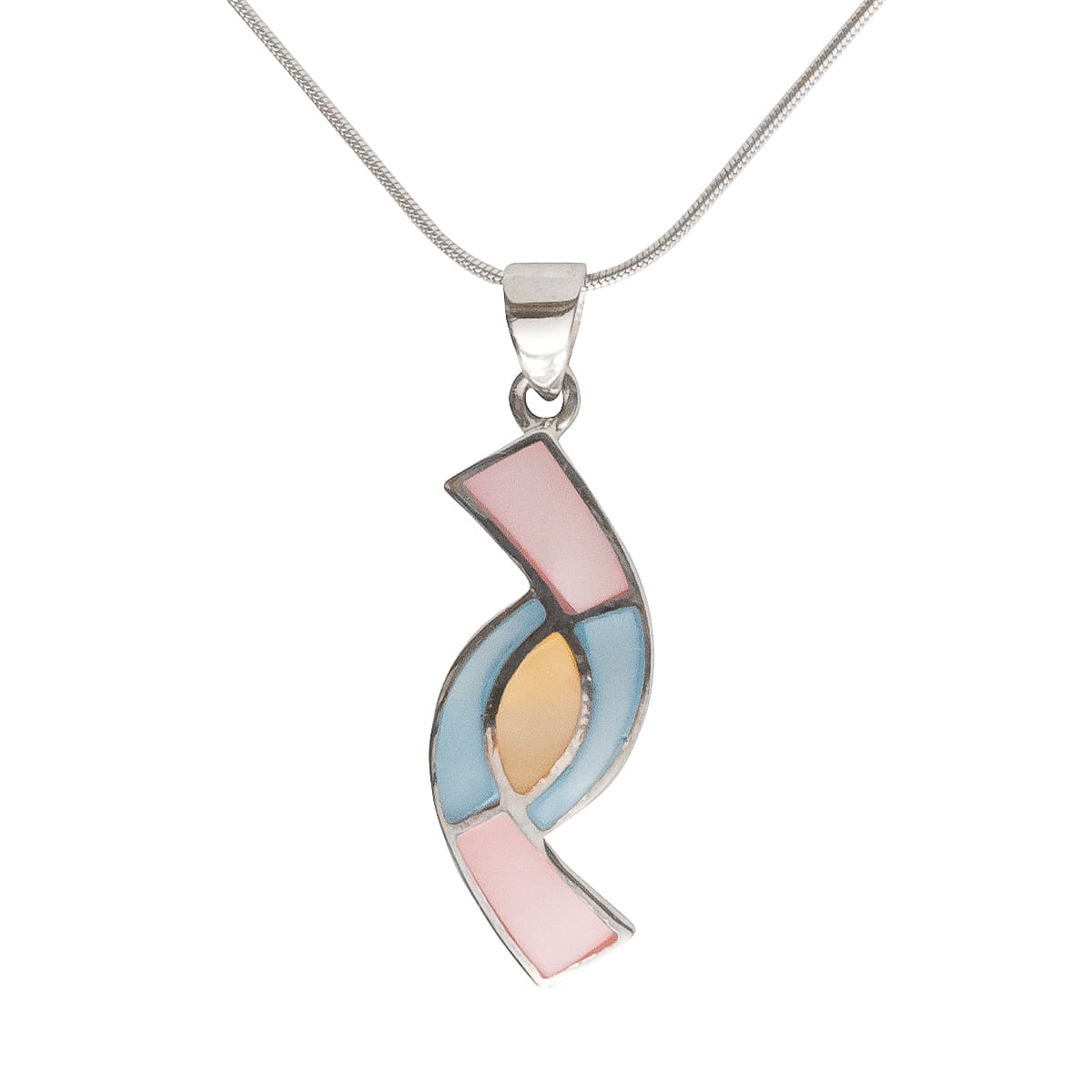 K.V. Fuchs Design Schmuck Damen Silberkette 925 Sterling Silver mit Perlmutt Anhänger in blau, gelb, rosa »PE-6909« K.V. Fuchs Design Schmuck Damen Silberkette 925 Sterling Silver mit Perlmutt Anhänger in blau, gelb, rosa »PE-6909«