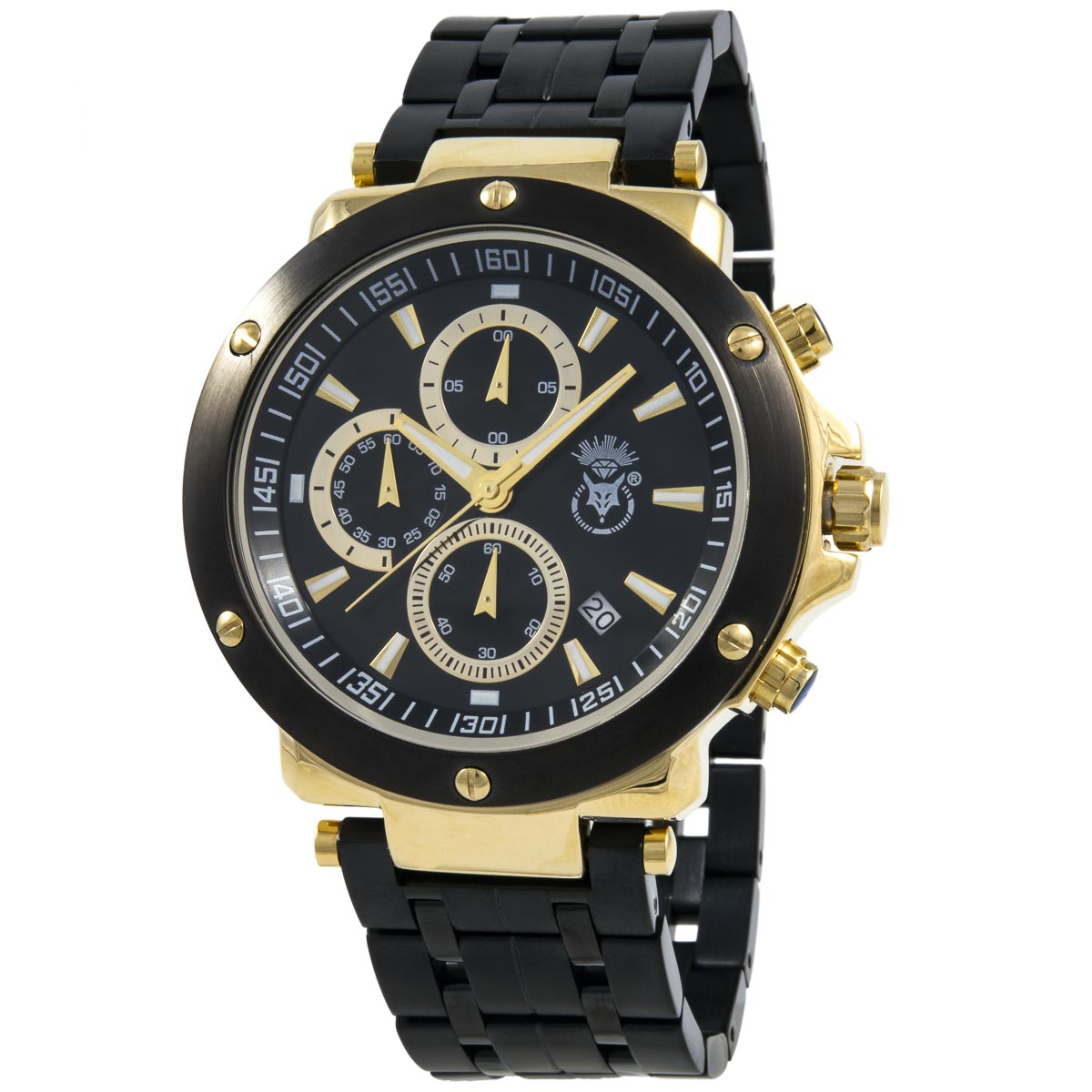 K.V. Fuchs Design Herren Chronograph Armbanduhr mit Datum, Stoppfunktion in gold, schwarz mit Edelstahlarmband in schwarz »CH-179-08-Gold«