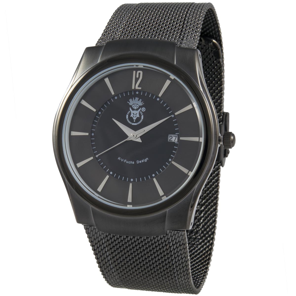 K.V. Fuchs Design, Armbanduhr, Herren, analog, Edelstahl, Milanaise, anthrazit, Datum - 14041965 K.V. Fuchs Design, Armbanduhr, Herren, analog, Edelstahl, Milanaise, anthrazit, Datum - 14041965