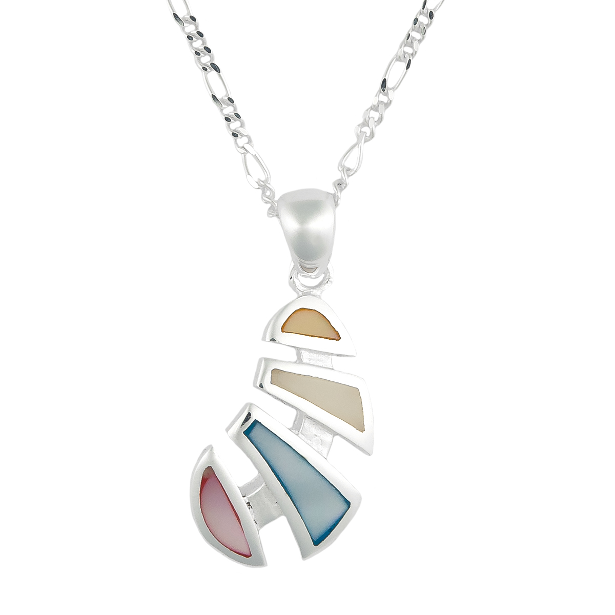 K.V. Fuchs Design Schmuck Damen Silberkette 925 Sterling Silver mit Perlmutt Anhänger in blau, gelb, rosa »PE-6905«