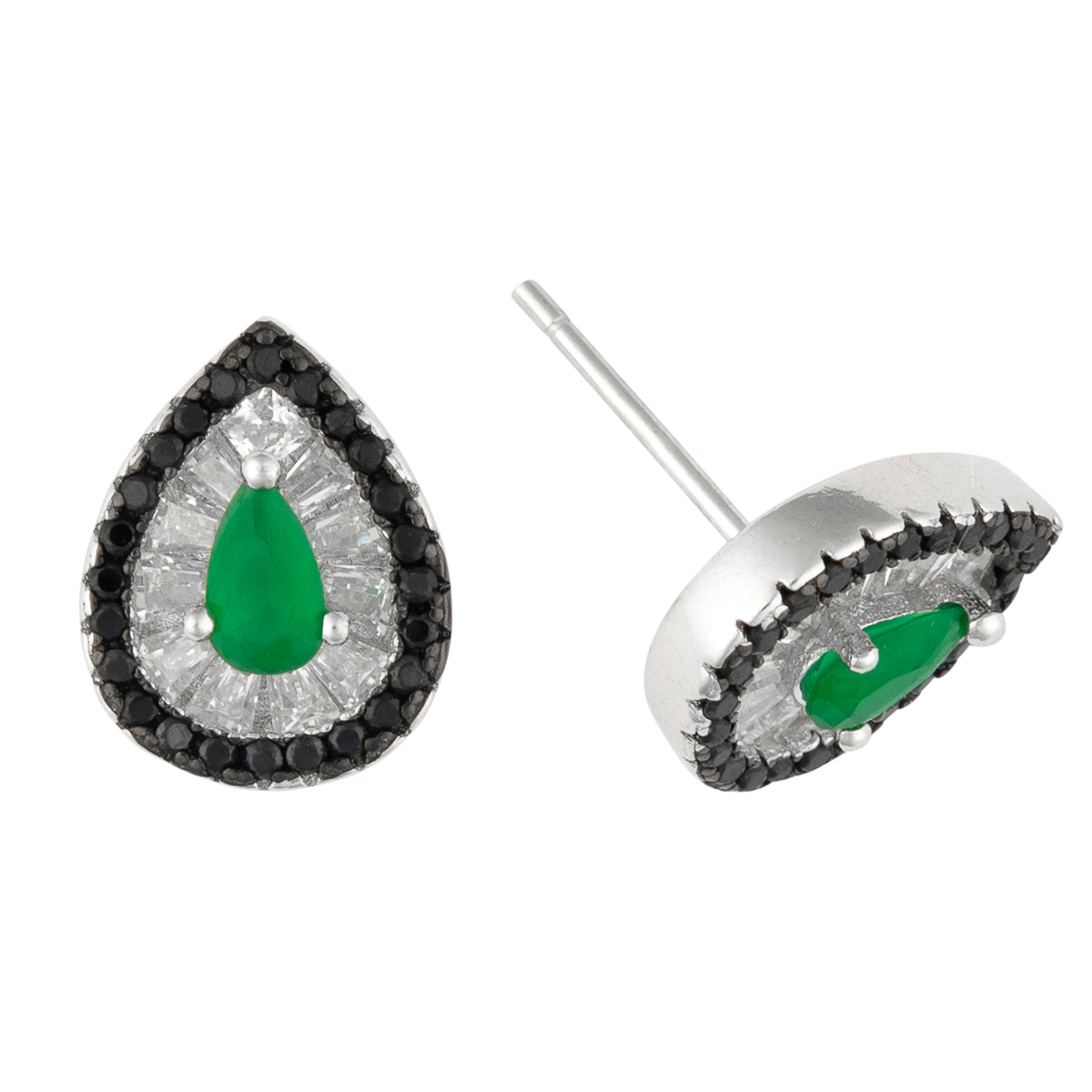 K.V. Fuchs Design Schmuck Damen Silber Tropfen Ohrstecker 925 Sterlingsilber mit Schmucksteinen in grün, weiß »O-ZI-4907«