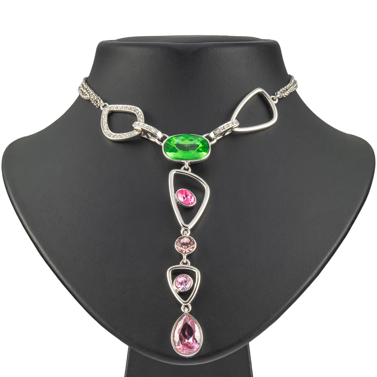 K.V. Fuchs Design Schmuck Damen Halskette in silber mit Schmucksteinen in grün, pink, rosa und Zirkonia in weiß »K-3009«