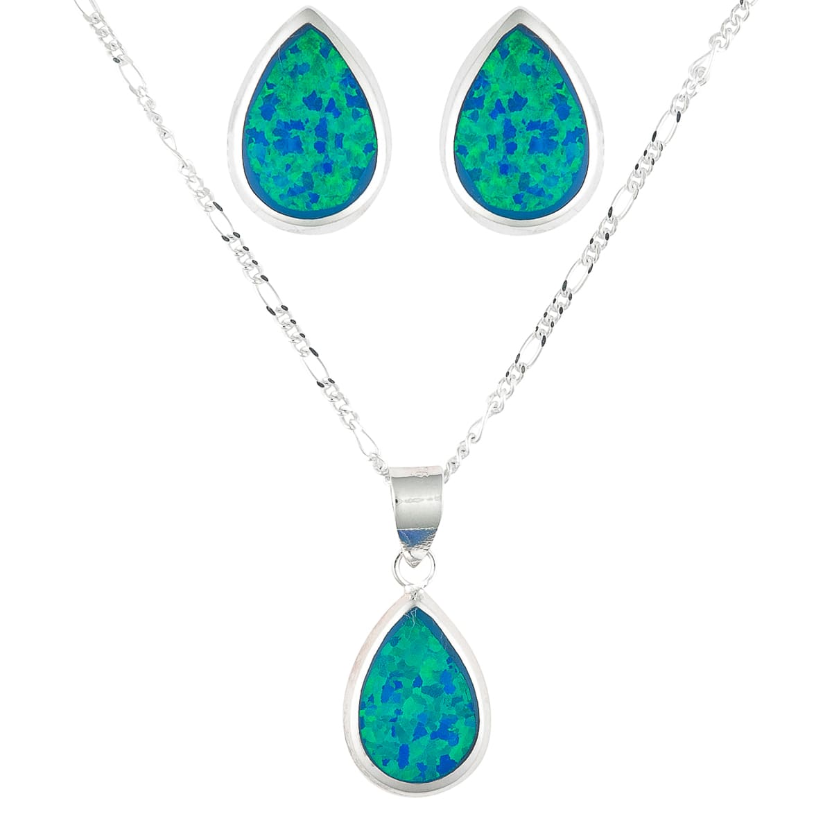 K.V. Fuchs Design Schmuck Damen Silber Set Tropfen Halskette und Ohrringe 925 Sterlingsilber mit Recon-Opal in blau »Set-OP-7902«