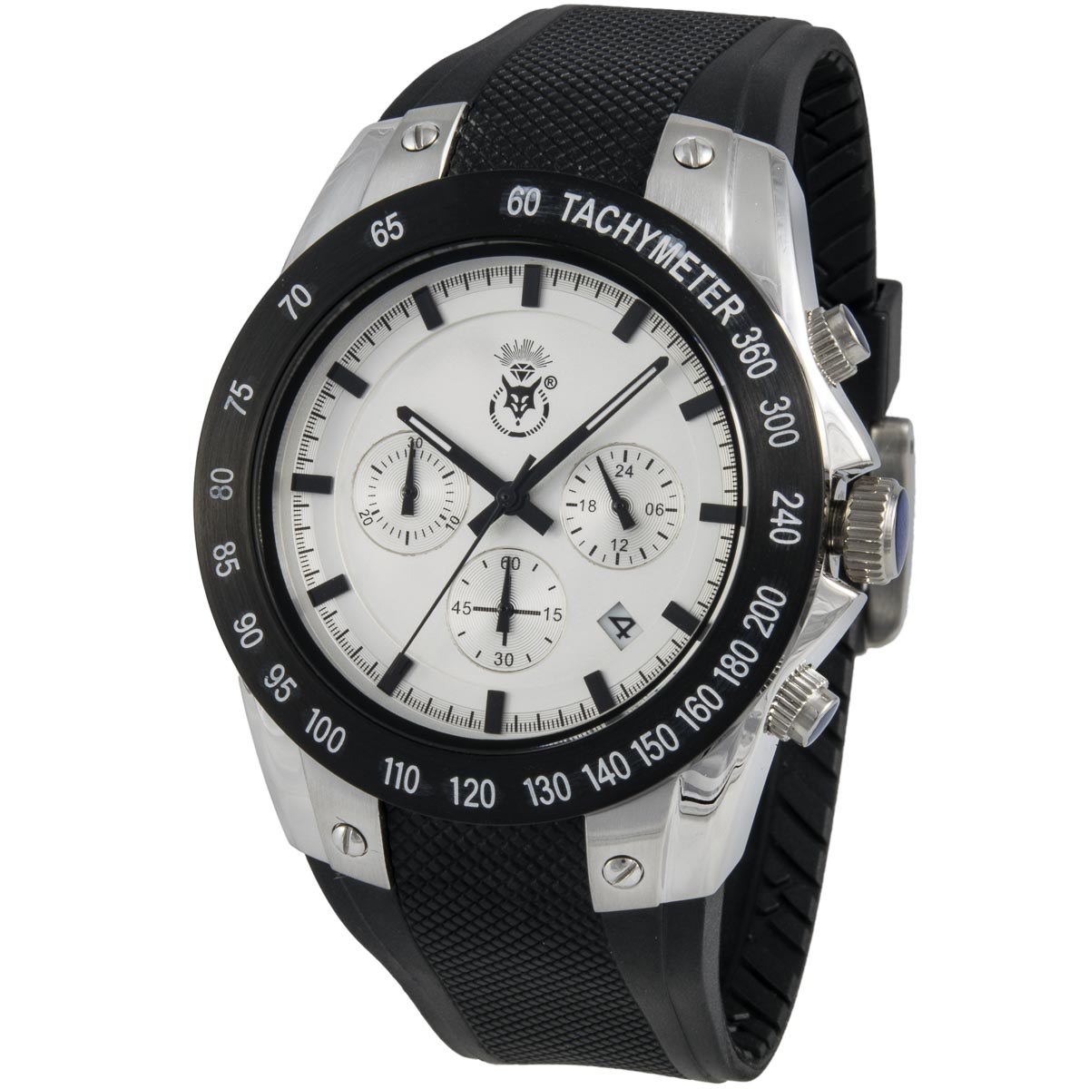 K.V. Fuchs Design Herren Chronograph Armbanduhr mit 24h-Anzeige und Stoppfunktion in schwarz, silber mit Silikonarmband in schwarz »CH-129-01-Silber«