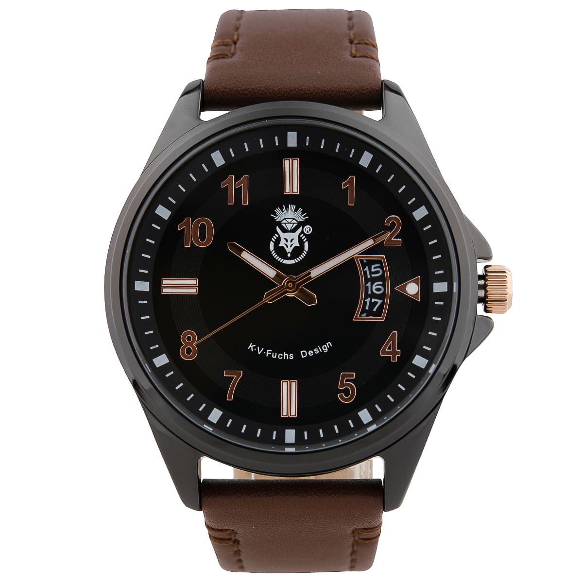 K.V. Fuchs Design Herren Quarzuhr analog Armbanduhr in schwarz mit Lederarmband in braun »U-69-06-Braun-Schwarz« K.V. Fuchs Design Herren Quarzuhr analog Armbanduhr in schwarz mit Lederarmband in braun »U-69-06-Braun-Schwarz«