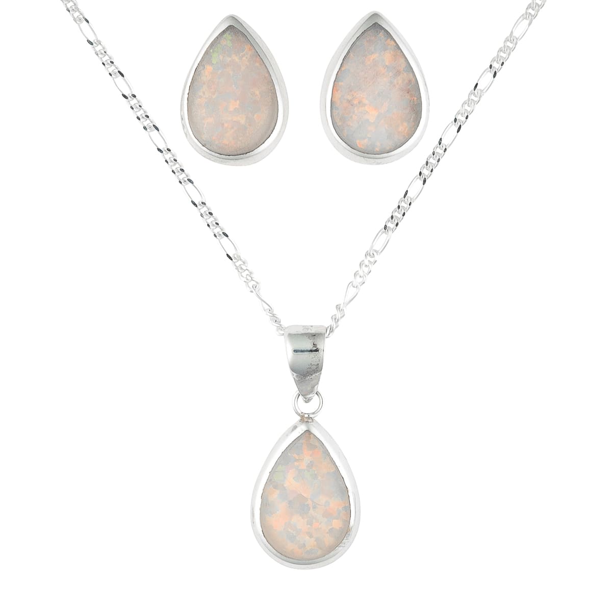 K.V. Fuchs Design Schmuck Damen Silber Set Tropfen Halskette und Ohrringe 925 Sterlingsilber mit Recon-Opal in weiß »Set-OP-7902«