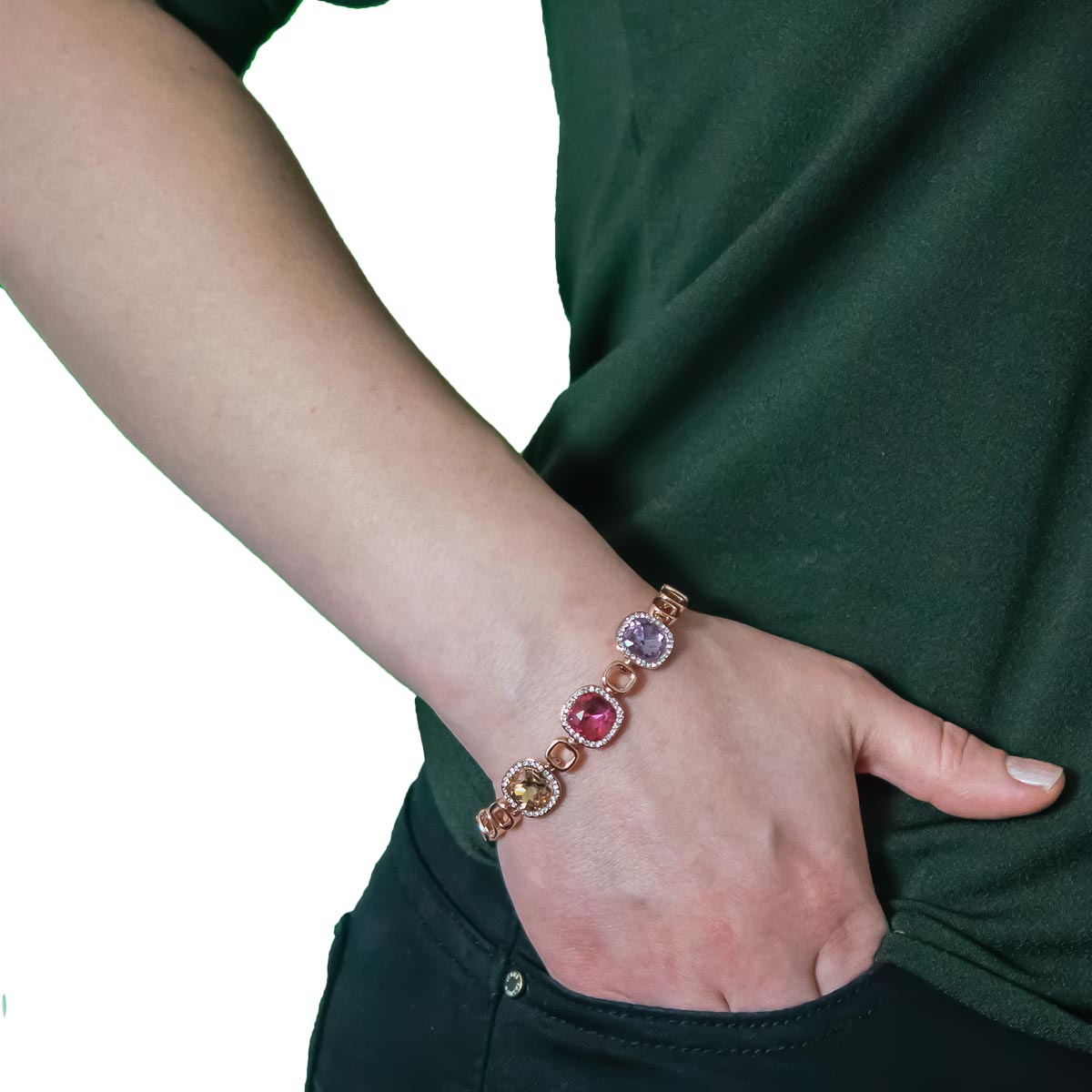K.V. Fuchs Design Schmuck Damen Armband in rotgold mit Schmucksteinen in apricot, pink, violett Zirkonia in weiß »A-29-05«