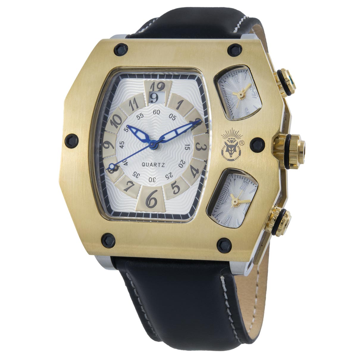 K.V. Fuchs Design, Armbanduhr, Herren, analog, Echtleder, silber, schwarz, Römische Ziffern, Drei Zeiten (3x Quarzwerk), Datum, 3 ATM - 14041730 K.V. Fuchs Design, Armbanduhr, Herren, analog, Echtleder, silber, schwarz, Römische Ziffern, Drei Zeiten (3x Quarzwerk), Datum, 3 ATM - 14041730