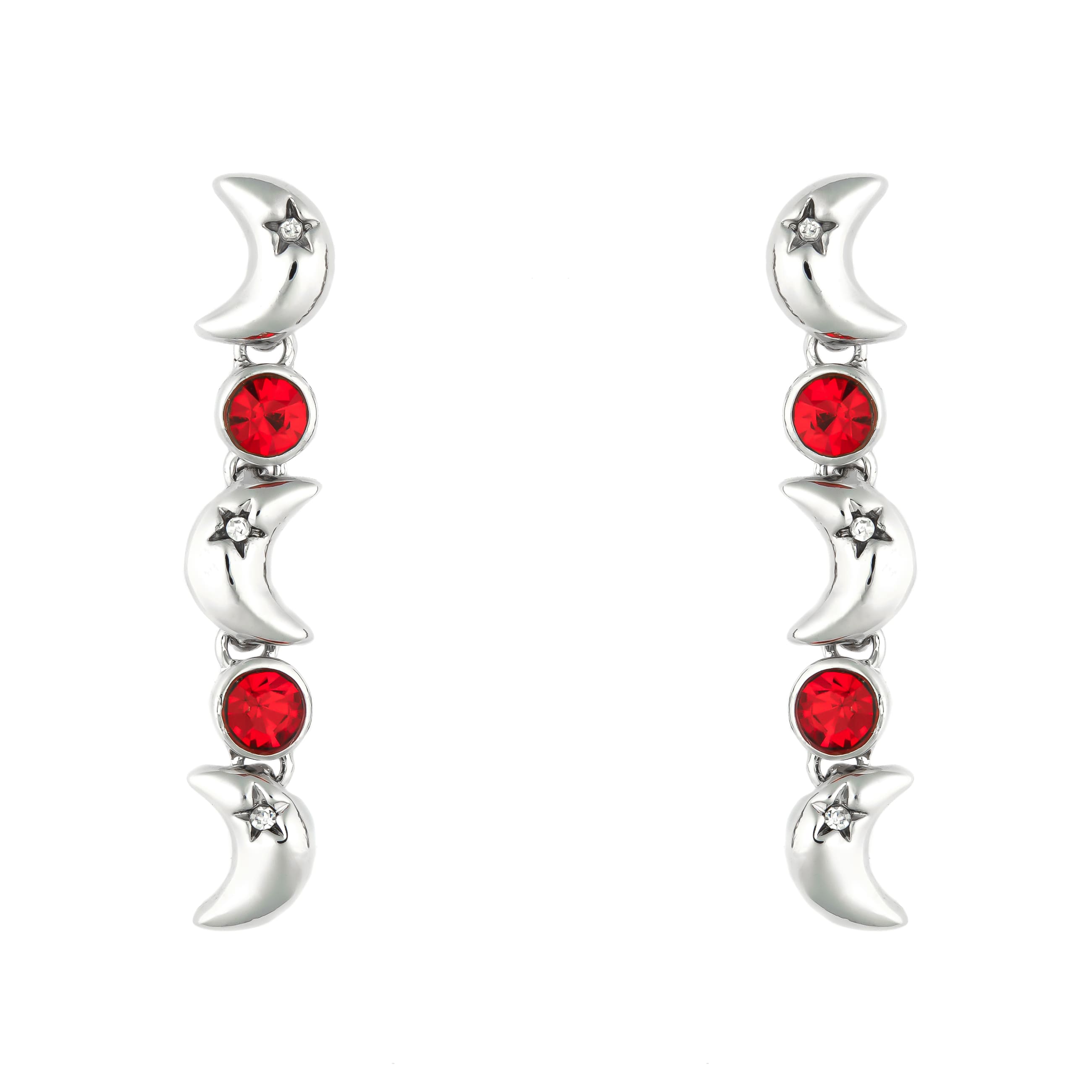 K.V. Fuchs Design Schmuck Damen Mond Ohrstecker in silber mit Zirkonia in rot, weiß »O-1537«