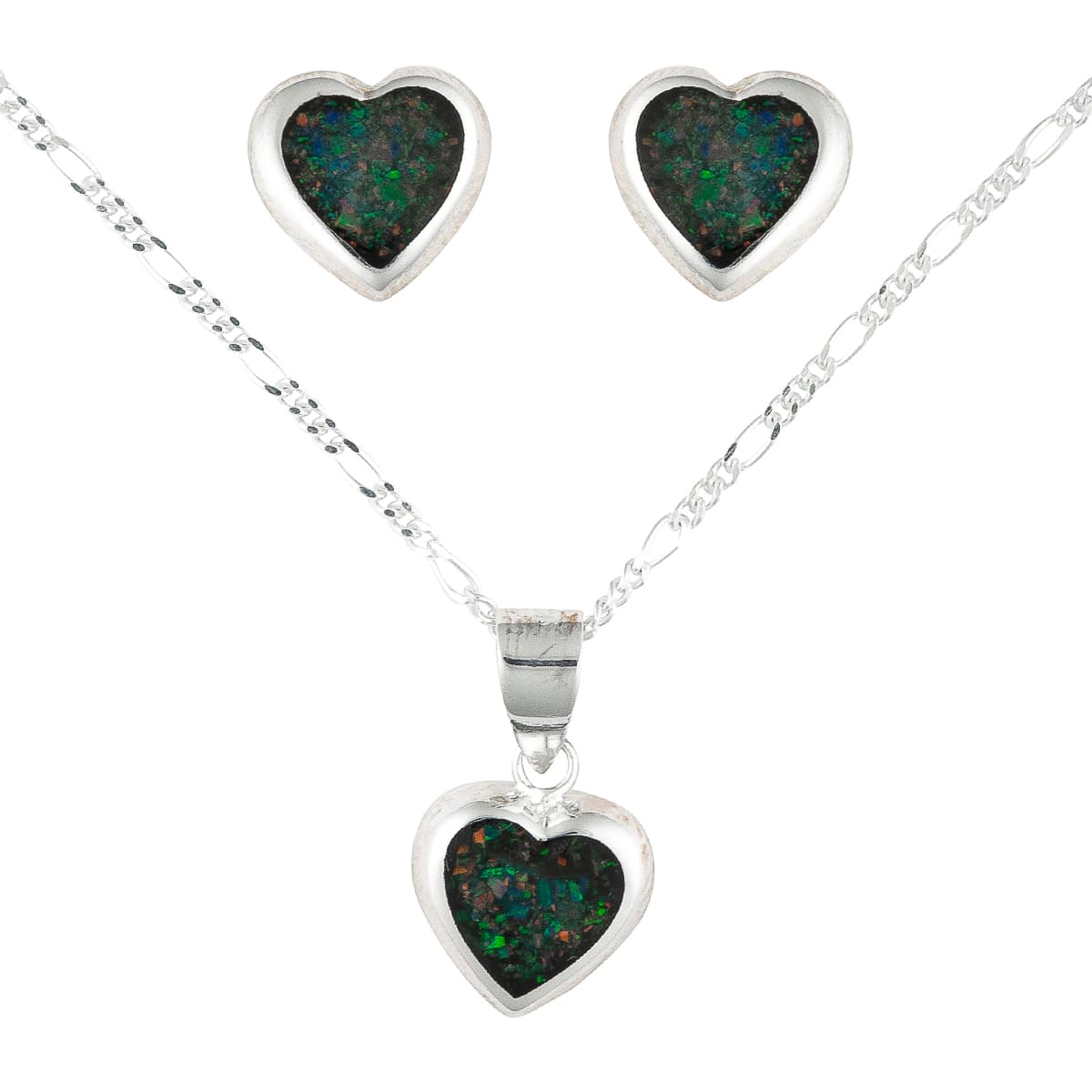 K.V. Fuchs Design Schmuck Damen Silber Set Herzen Halskette und Ohrringe 925 Sterlingsilber mit Recon-Opal in grün »Set-OP-5904«