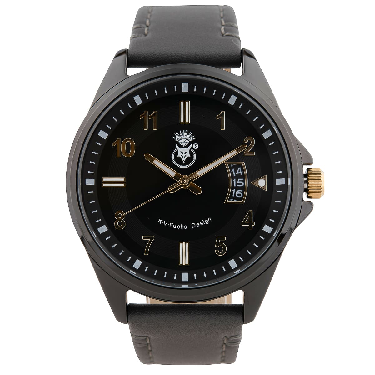 K.V. Fuchs Design Herren Quarzuhr analog Armbanduhr in schwarz mit Lederarmband in grau »U-69-06-Grau-Schwarz«