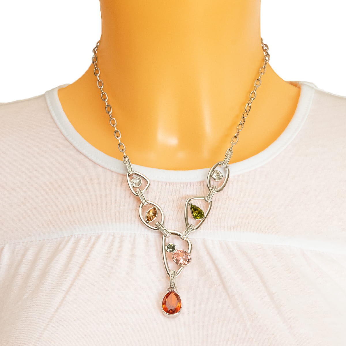 K.V. Fuchs Design Schmuck Damen Halskette in silber mit Schmucksteinen in grün, rosa, rot, topas und Zirkonia in weiß »K-3006«