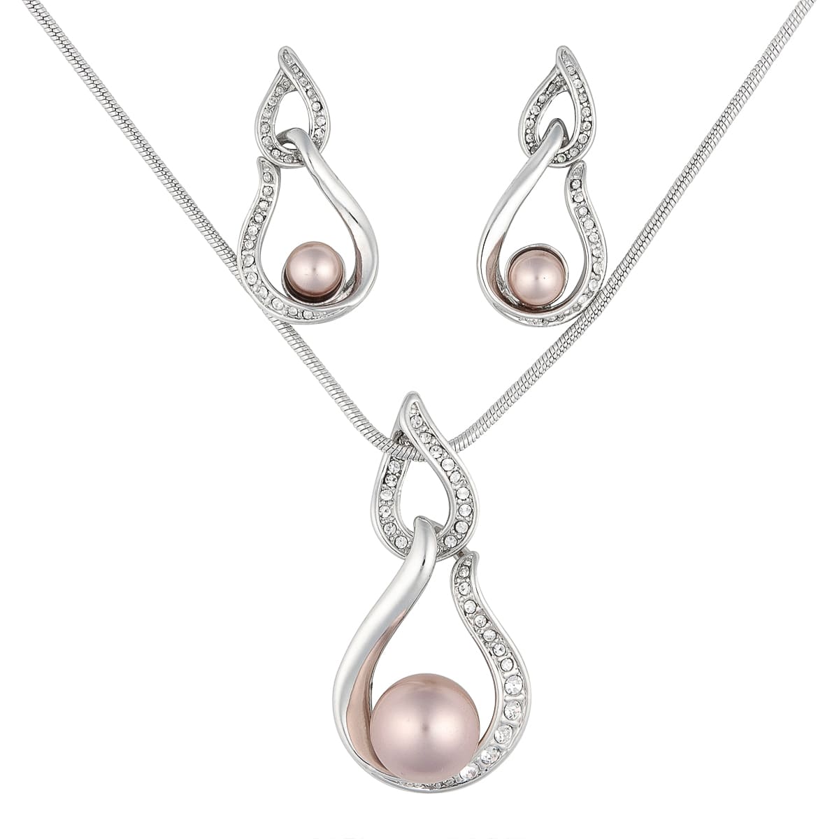 K.V. Fuchs Design Schmuck Damen Set Halskette und Ohrringe in silber mit Perlen in braun und Zirkonia in weiß »Set-4506«