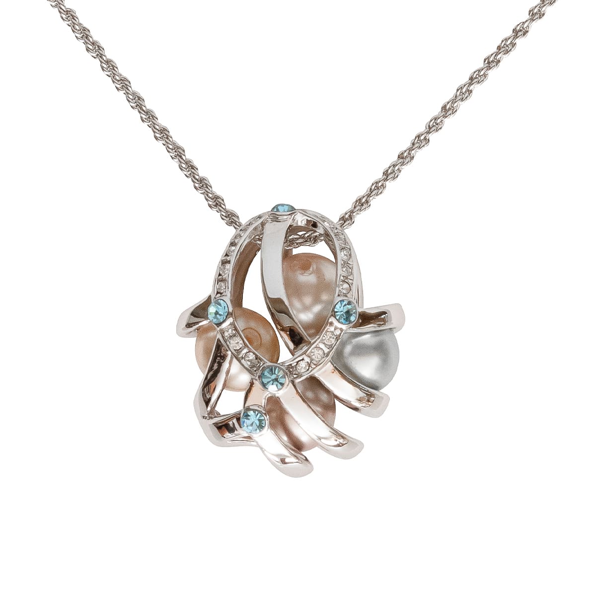 K.V. Fuchs Design Schmuck Damen Halskette in silber mit Perlen in beige, grün, rosa und Zirkonia in blau, grün, rosa, topas, weiß »K-2919«
