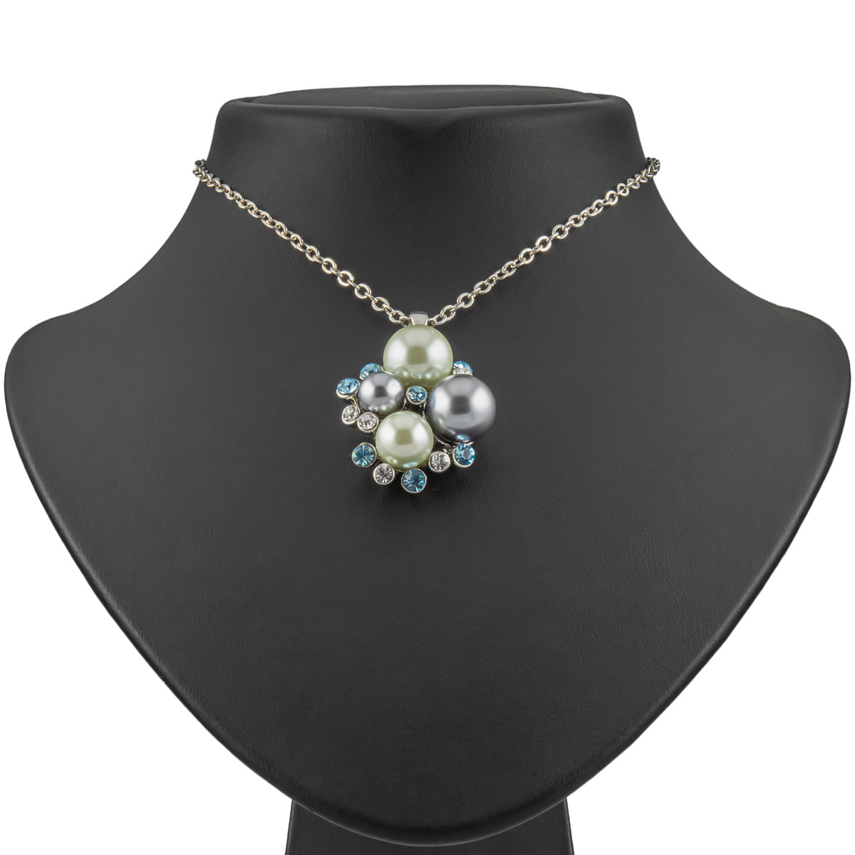 K.V. Fuchs Design Schmuck Damen Halskette in silber mit Perlen in grau, weiß und Zirkonia in blau, weiß »K-2420«