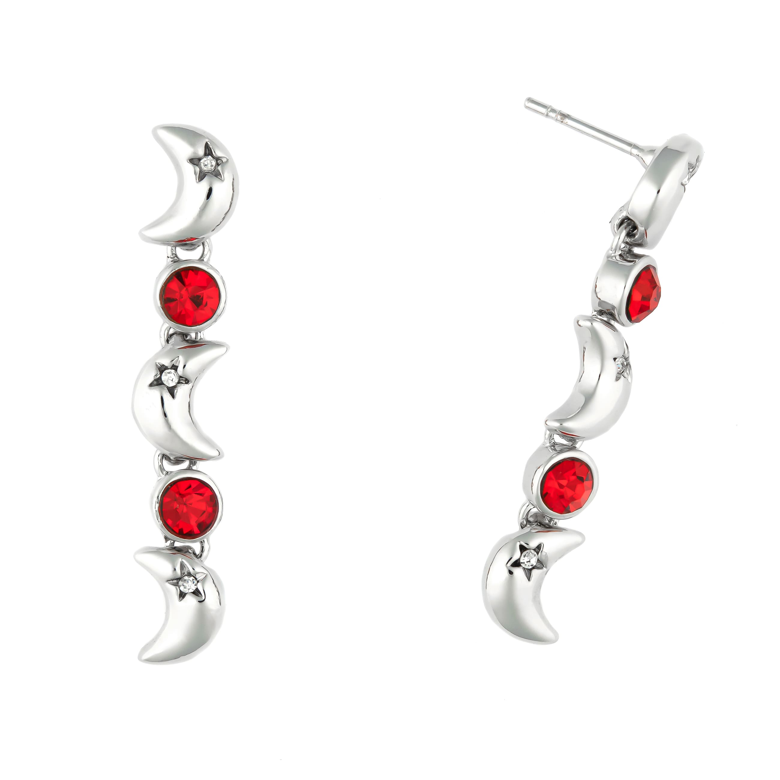 K.V. Fuchs Design Schmuck Damen Mond Ohrstecker in silber mit Zirkonia in rot, weiß »O-1537«