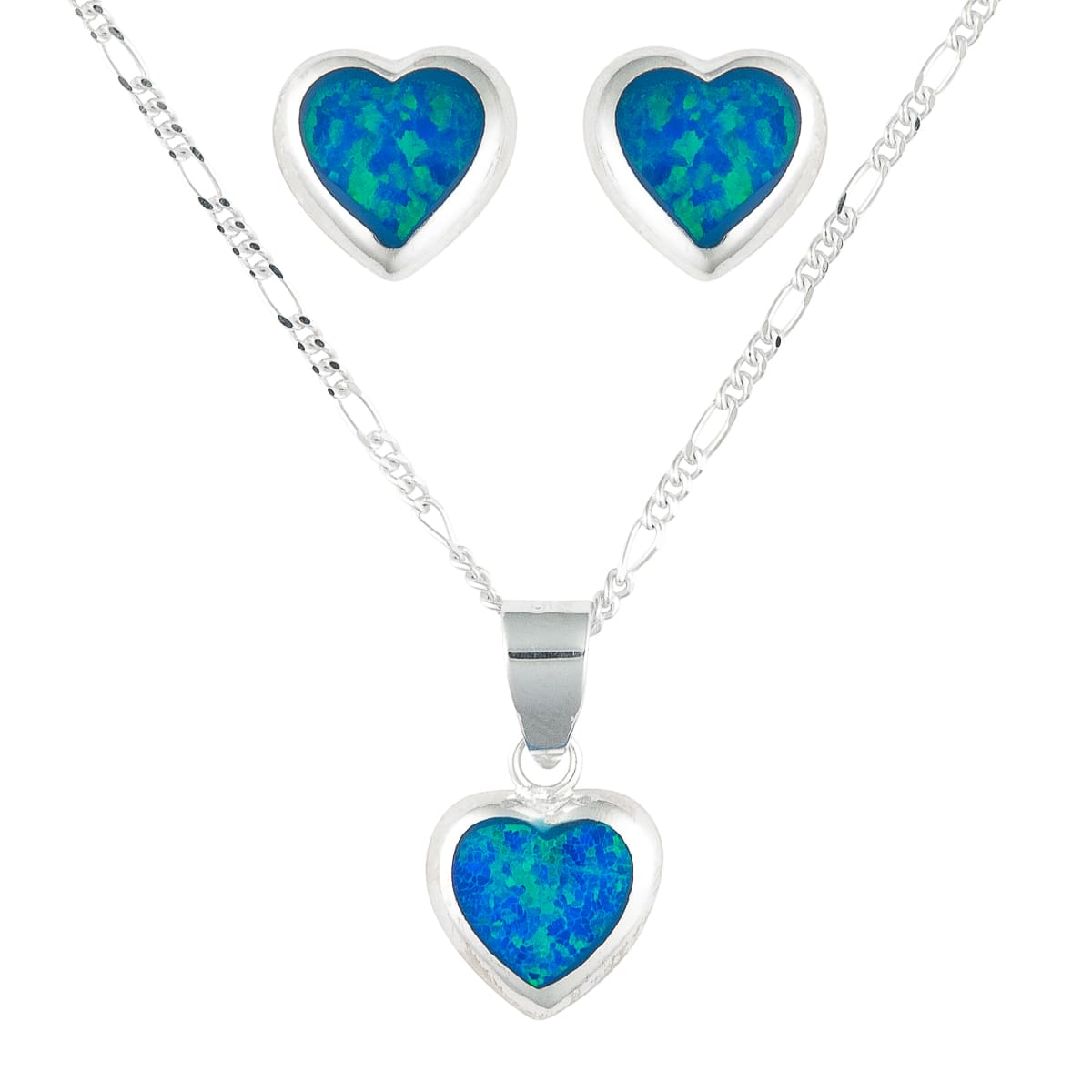 K.V. Fuchs Design Schmuck Damen Silber Set Herzen Halskette und Ohrringe 925 Sterlingsilber mit Recon-Opal in blau »Set-OP-5904«
