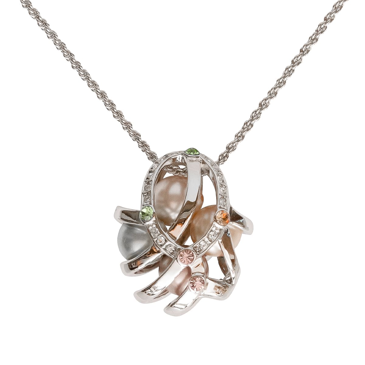 K.V. Fuchs Design Schmuck Damen Halskette in silber mit Perlen in beige, grün, rosa und Zirkonia in blau, grün, rosa, topas, weiß »K-2432«